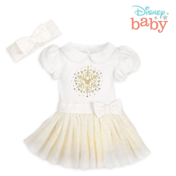 🆕️Disney Baby Snowflake Tutu Bodysuit Dress and Bow - Picture 1 of 13